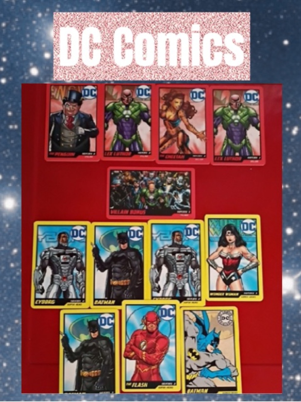 DC Comics Superhero Trading Card Lot - Batman, Flash, Wonder Woman, Cyborg